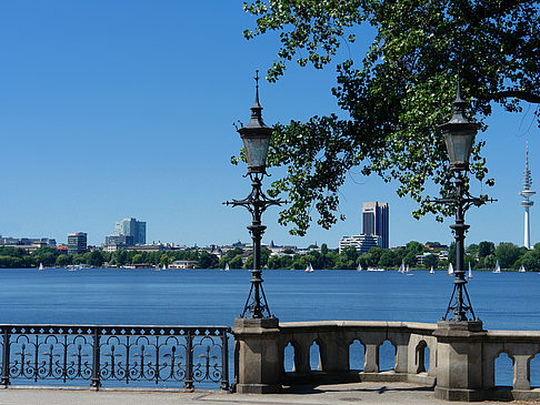 Bäume und Laterne an der Binnenalster Foto 